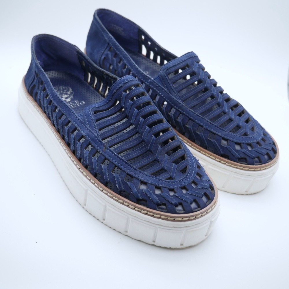 Vince Camuto Romeena Navy Blue Woven Leather Platform Slip On Sneakers 7.5 M